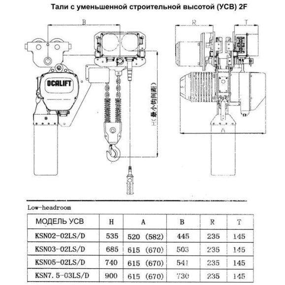 ТАЛЬ ЦЕПНАЯ ДВУХСКОРОСТНАЯ ПЕРЕДВИЖНАЯ OCALIFT 05-02LHD 5Т 6М УСВ