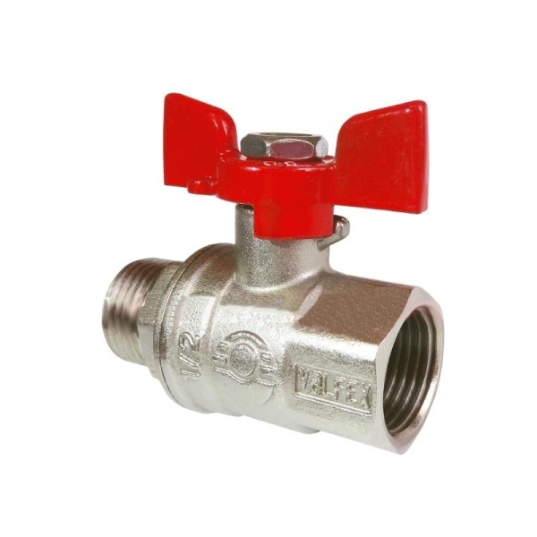 Кран латунный шаровой Valfex Premium.218.NB1 усиленный Н 11Б27фт1М DN 15 PN 63 никелированный муфта-штуцер бабочка