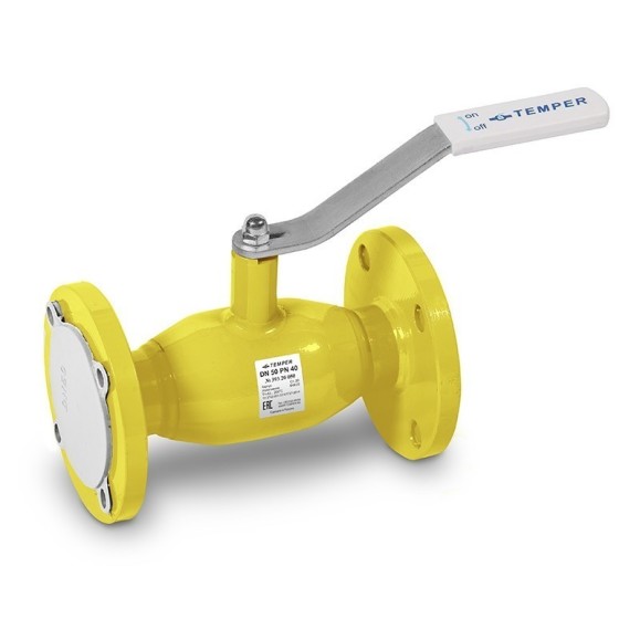 Кран стальной шаровый DN 40 PN 40 200мм газовый полнопроходной фланцевый Temper Кран стальной шаровый DN 40 PN 40 200мм газовый полнопроходной фланцевый Temper