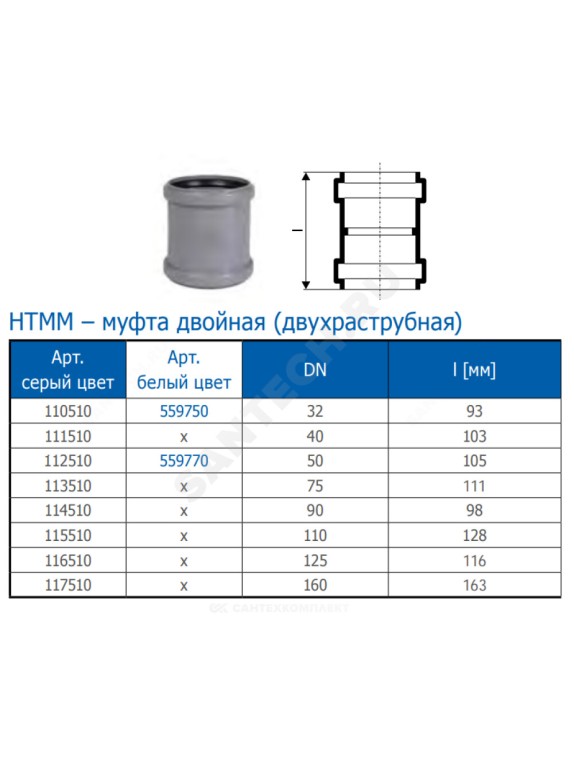 Муфта двухраструбная серая PP-H HT HTMM Ostendorf