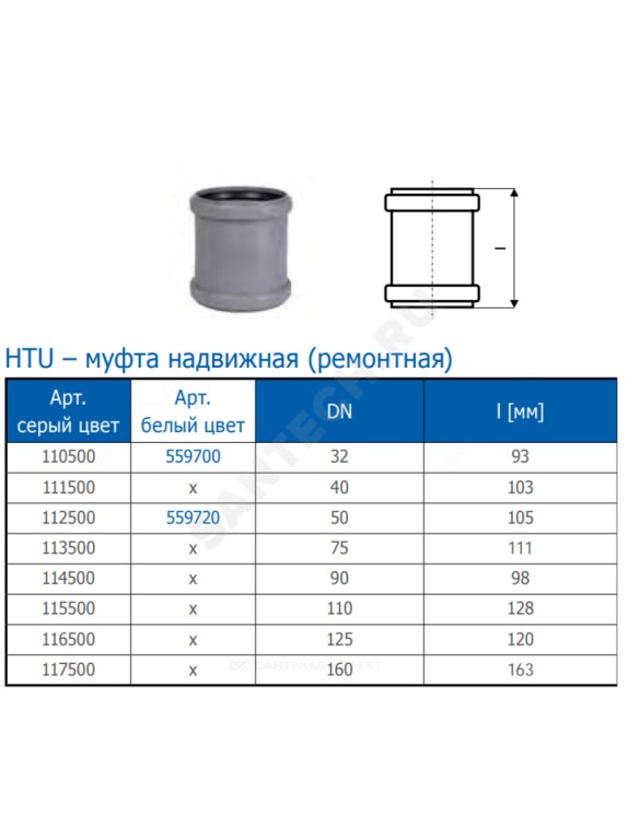 Муфта ремонтная серая PP-H HT HTU Ostendorf