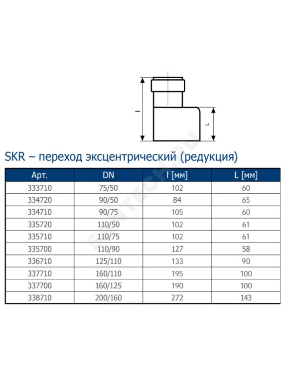 Переход эксцентрический бесшумный светло-серый PP-MD Skolan Safe SKR Ostendorf