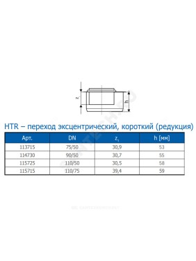 Переход эксцентрический короткий серый PP-H HT HTR Ostendorf
