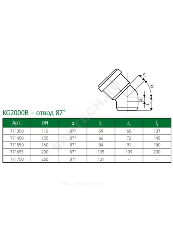 Отвод зелёный PP-MD KG2000 KG2000B Ostendorf