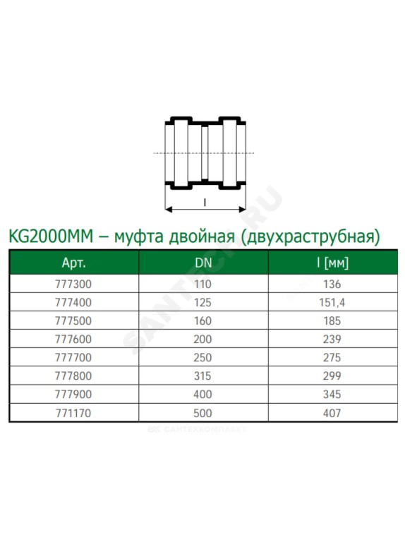 Муфта двухраструбная зелёная PP-MD KG2000 KG2000MM Ostendorf