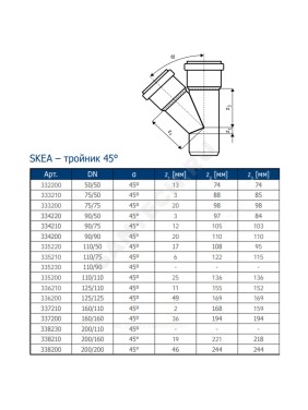 Тройник переходной бесшумный светло-серый PP-MD Skolan Safe SKEA Ostendorf