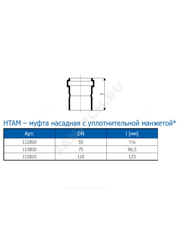 Муфта насадная с уплотнительной манжетой серая PP-H HT HTAM Ostendorf