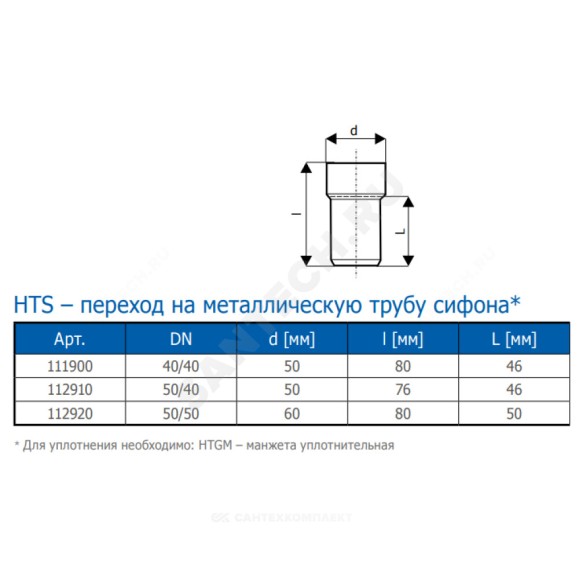 Переход на металлическую трубу сифона серый PP-H HT HTS Ostendorf