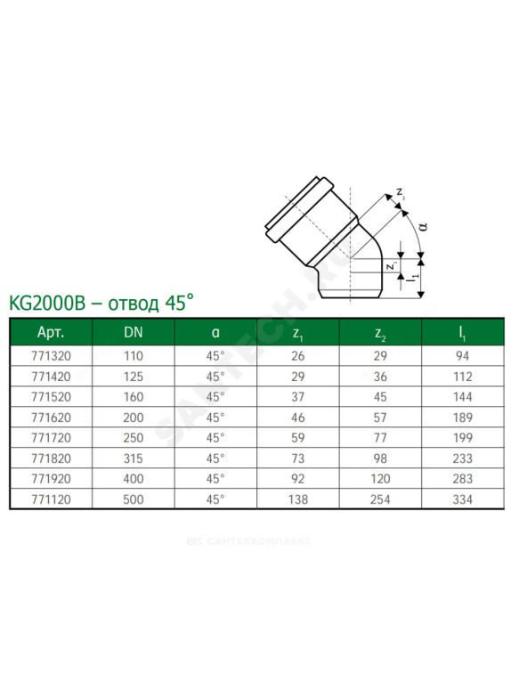 Отвод зелёный PP-MD KG2000 KG2000B Ostendorf