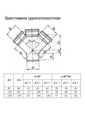 Крестовина 1-плоскостная серая PP-H RTP (РосТурПласт)