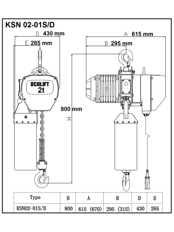 ТАЛЬ ЦЕПНАЯ СТАЦИОНАРНАЯ OCALIFT 02-01S 2Т 4.5М
