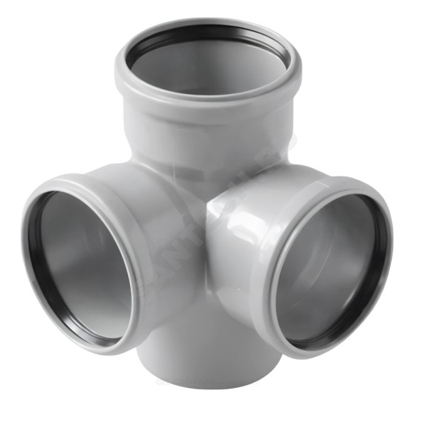 Крестовина PP-H 2-плоскостная серая BASE Дн 110х110х110х87,5гр б/нап в/к VALFEX 28110110