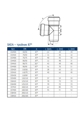 Тройник переходной бесшумный светло-серый PP-MD Skolan Safe SKEA Ostendorf