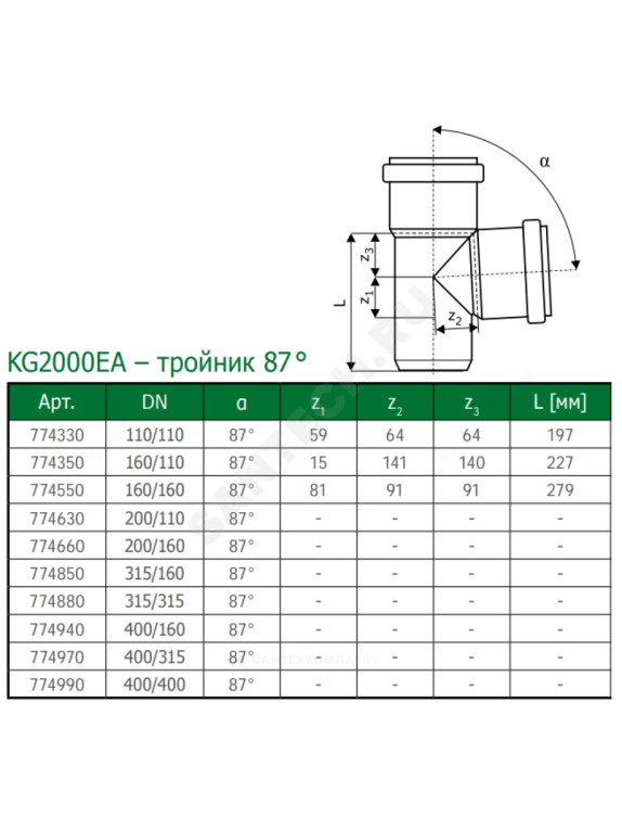 Тройник переходной зелёный PP-MD KG2000 KG2000EA Ostendorf