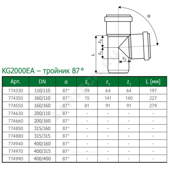 Тройник переходной зелёный PP-MD KG2000 KG2000EA Ostendorf