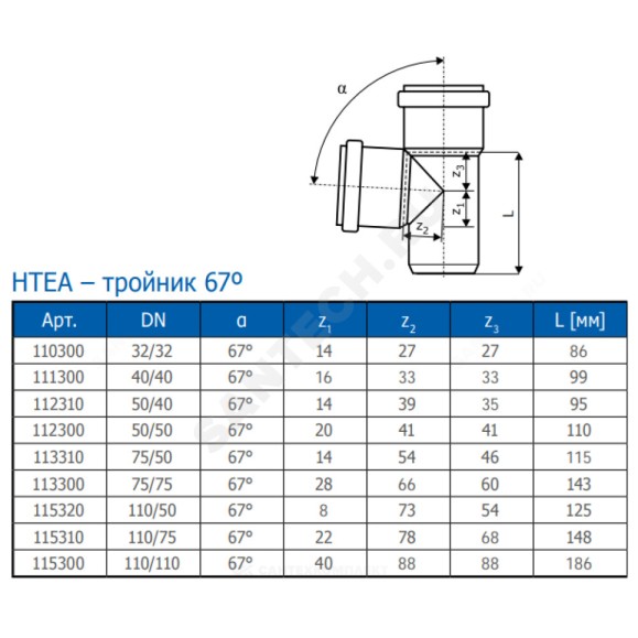 Тройник серая PP-H HT HTEA Ostendorf