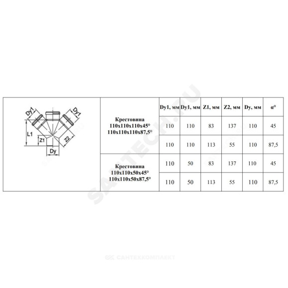 Крестовина PP-H 1-плоскостная серый BASE Дн 110х110х50х87,5гр б/нап в/к VALFEX 27211115