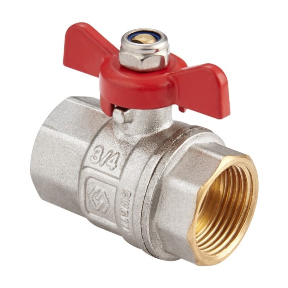 Кран латунный шаровой MVI BV.513 DN 15 PN 40 никелированный полнопроходной муфта-муфта бабочка Кран латунный шаровой MVI BV.513 DN 15 PN 40 никелированный полнопроходной муфта-муфта бабочка