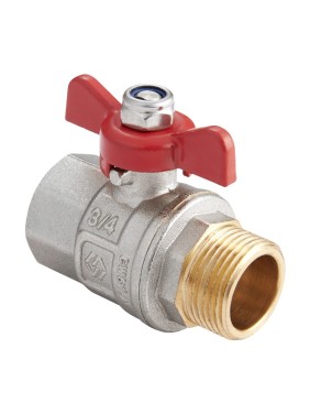 Кран латунный шаровой MVI BV.514 DN 15 PN 40 никелированный полнопроходной муфта-штуцер бабочка