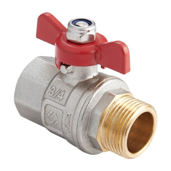 Кран латунный шаровой MVI BV.514 DN 15 PN 40 никелированный полнопроходной муфта-штуцер бабочка