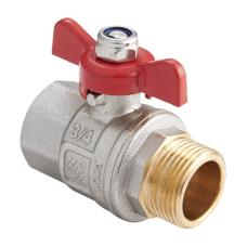 Кран латунный шаровой MVI BV.514 DN 20 PN 40 никелированный полнопроходной муфта-штуцер бабочка