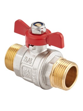 Кран латунный шаровой MVI BV.515 DN 20 PN 40 никелированный полнопроходной штуцер-штуцер бабочка