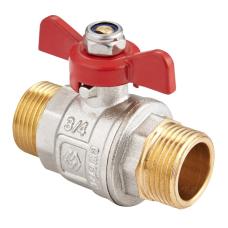 Кран латунный шаровой MVI BV.515 DN 25 PN 40 никелированный полнопроходной штуцер-штуцер бабочка