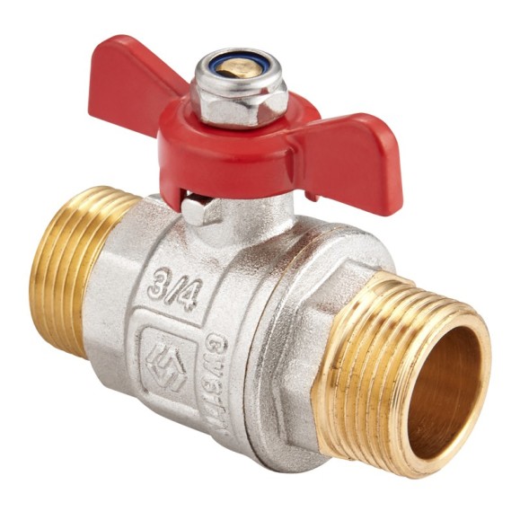 Кран латунный шаровой MVI BV.515 DN 25 PN 40 никелированный полнопроходной штуцер-штуцер бабочка Кран латунный шаровой MVI BV.515 DN 25 PN 40 никелированный полнопроходной штуцер-штуцер бабочка