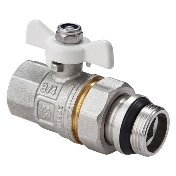 Кран латунный шаровой MVI BV.521 DN 20 PN 40 с уплотнением никелированный полнопроходной американка бабочка Кран латунный шаровой MVI BV.521 DN 20 PN 40 с уплотнением никелированный полнопроходной американка бабочка