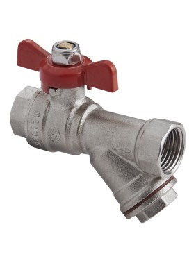 Кран латунный шаровой MVI BV.632 DN 15 PN 25 с фильтром никелированный полнопроходной муфта-муфта бабочка