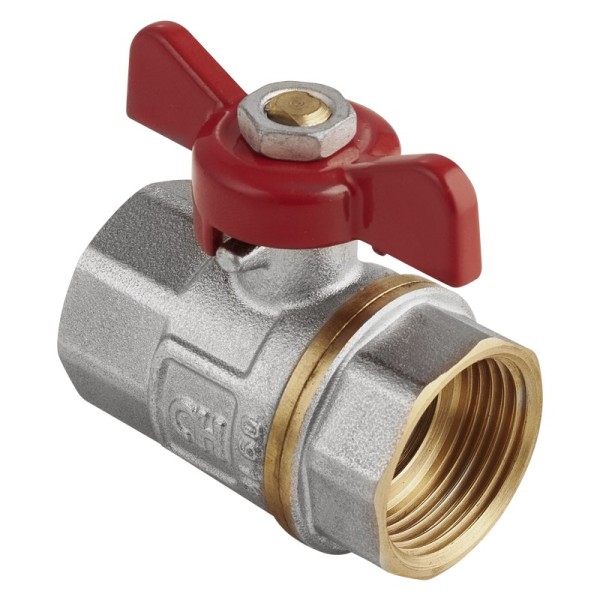 Кран латунный шаровой MVI AquaHit BV.313.04 DN 15 PN 25 бабочка муфта-муфта полнопроходной никелированный
