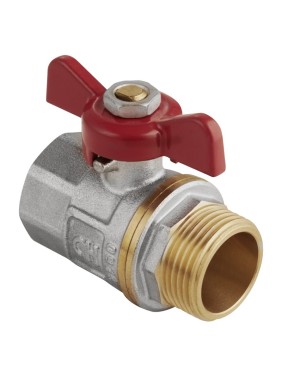 Кран латунный шаровой MVI AquaHit BV.314.05 DN 20 PN 25 бабочка муфта-штуцер полнопроходной никелированный