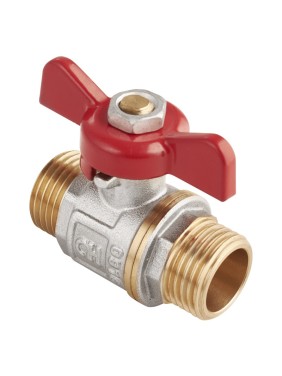 Кран латунный шаровой MVI AquaHit BV.315.04 DN 15 PN 25 бабочка штуцер-штуцер полнопроходной никелированный
