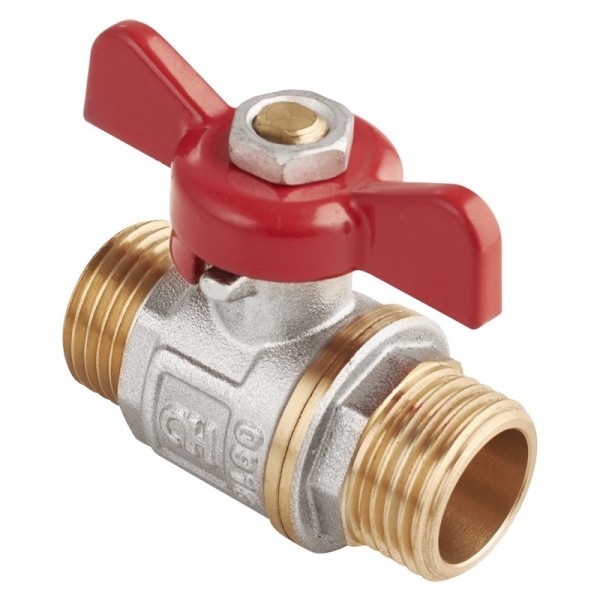 Кран латунный шаровой MVI AquaHit BV.315.04 DN 15 PN 25 бабочка штуцер-штуцер полнопроходной никелированный