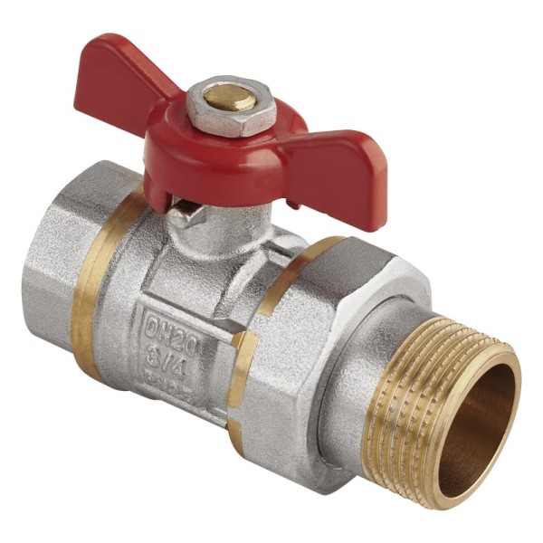 Кран латунный шаровой MVI AquaHit BV.320.04 DN 20 PN 25 бабочка американка полнопроходной никелированный