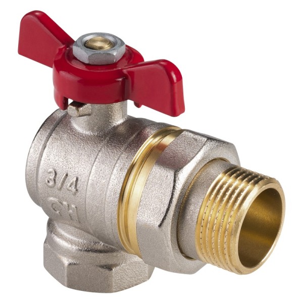 Кран латунный шаровой MVI AquaHit BV.322.05 DN 20 PN 25 бабочка американка полнопроходной угловой никелированный