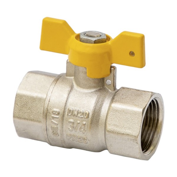 Кран латунный шаровой газовый MVI BV.813 DN 20 PN 25 никелированный полнопроходной муфта-муфта бабочка