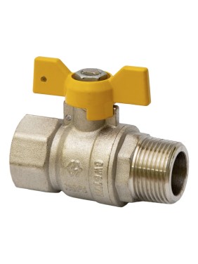 Кран латунный шаровой газовый MVI BV.814 DN 15 PN 25 никелированный полнопроходной муфта-штуцер бабочка