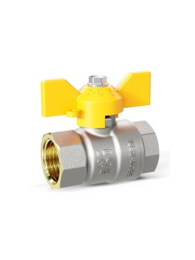 Кран латунный шаровой LD Pride GAS DN25 PN 40 никелированный бабочка муфта-муфта