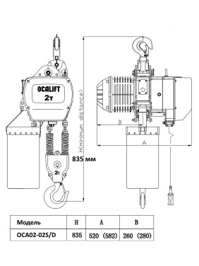ТАЛЬ ЦЕПНАЯ СТАЦИОНАРНАЯ OCALIFT 02-02S 2Т 4.5М