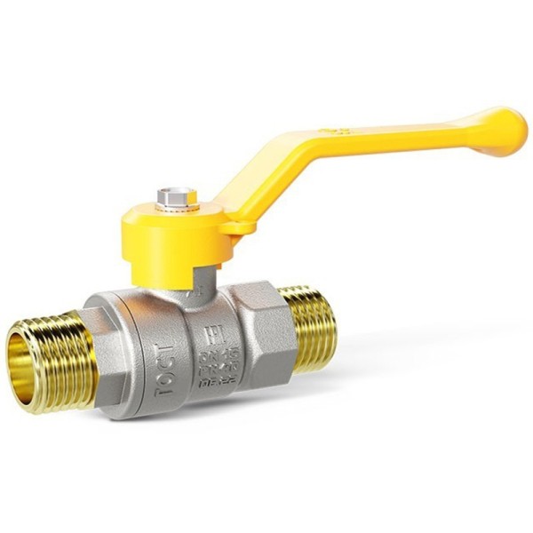 Кран латунный шаровой LD Pride GAS DN20 PN 40 никелированный рычаг штуцер-штуцер