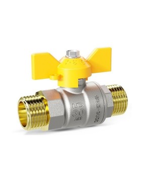 Кран латунный шаровой LD Pride GAS DN20 PN 40 никелированный бабочка штуцер-штуцер