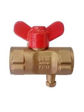 Кран латунный шаровой 11Б27п(М)1 DN 15 PN 16 трёхходовой под манометр G1/2"-М20х1,5 муфта-муфта бабочка Пензапромарматура