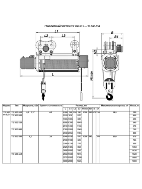 Таль электрическая передвижная ТЭ 500-541 г.п. 5000 кг в.п. 24 м