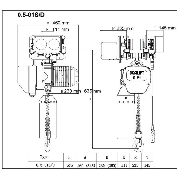 ТАЛЬ ЦЕПНАЯ ПЕРЕДВИЖНАЯ OCALIFT 005-01s  0.5Т 18М