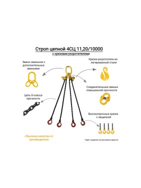 Цепной четырехветвевой строп КанТраст  4СЦ 11,2/10000 с крюками укоротителями 4STS112010000R