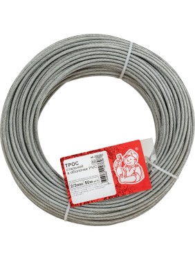 Стальной трос в оболочке Стройбат PVC 2/3 мм, белый цинк, 50 м 250280