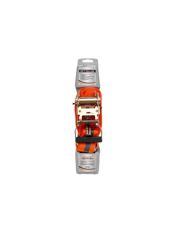 Багажный ремень с крюками STELS 0,038x5м, храповый механизм Automatic 54365