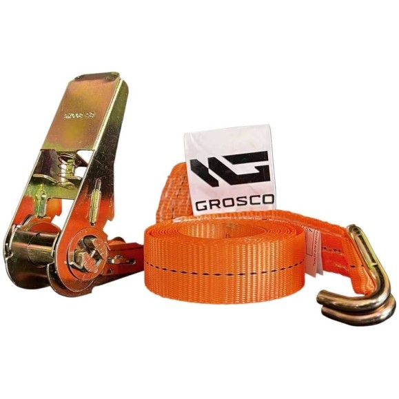 Комплект стяжных ремней с крюками Grosco 10-20 т, 2 м, 100 мм, 5 шт, для крепления груза с храповым механизмом RST10002C5