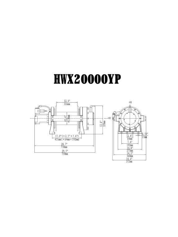 Гидравлическая лебёдка Runva 20000 lbs 9072 кг HWX20000YP